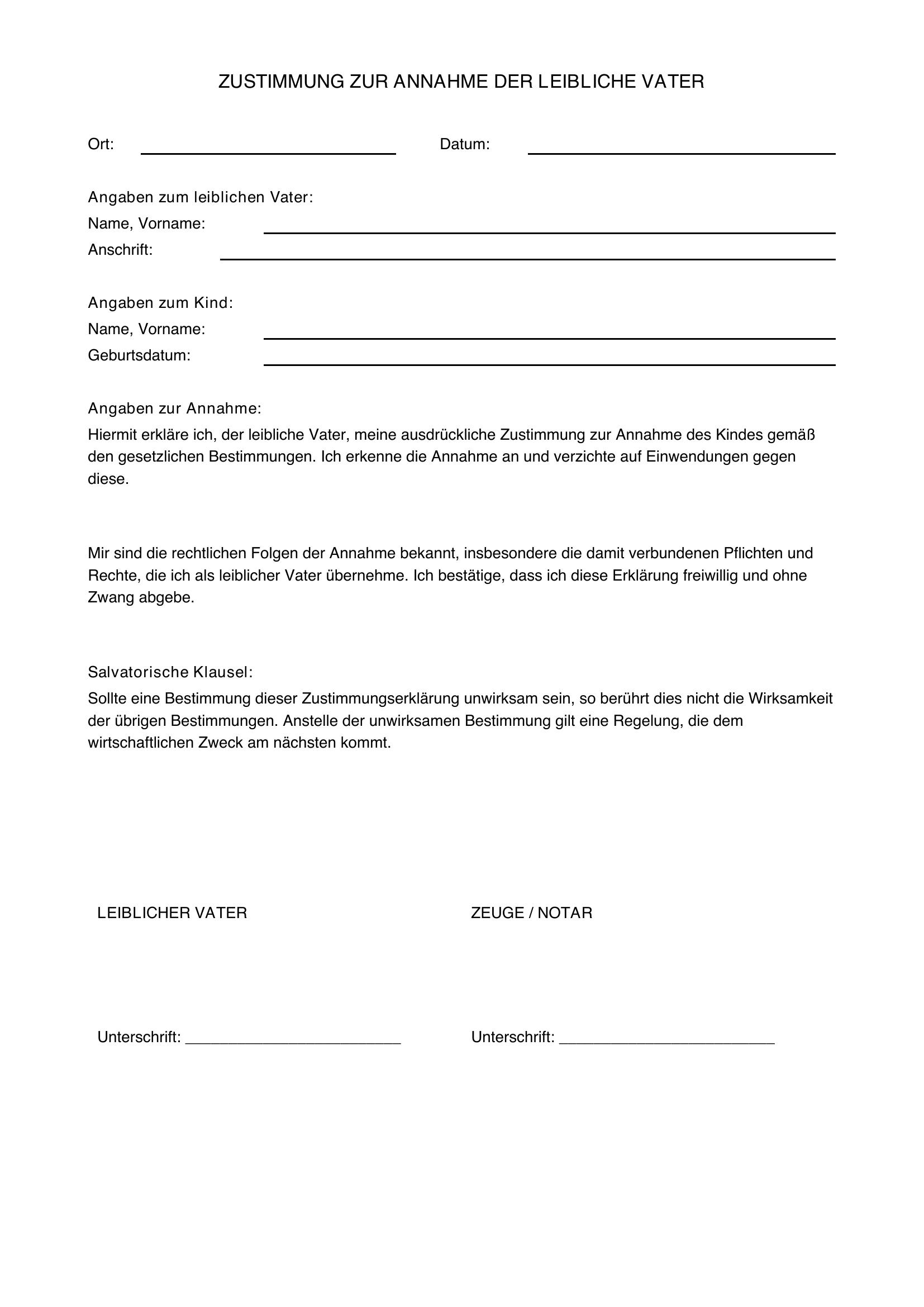 Adoption Zustimmung Leiblicher Vater Muster