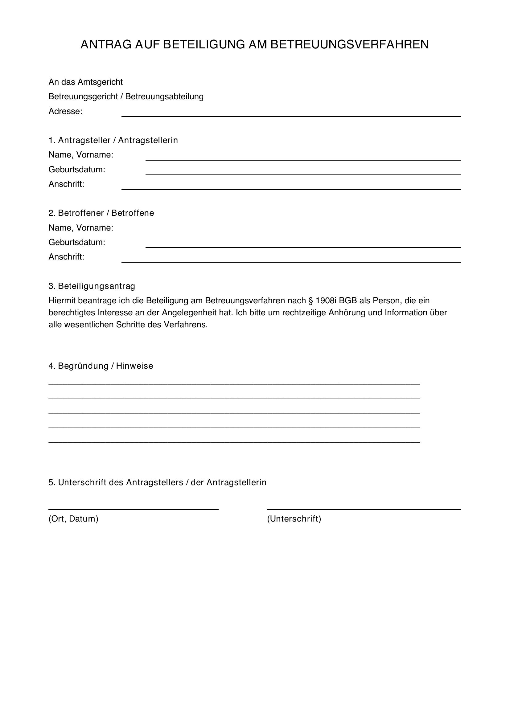 Antrag Auf Beteiligung Am Betreuungsverfahren Muster