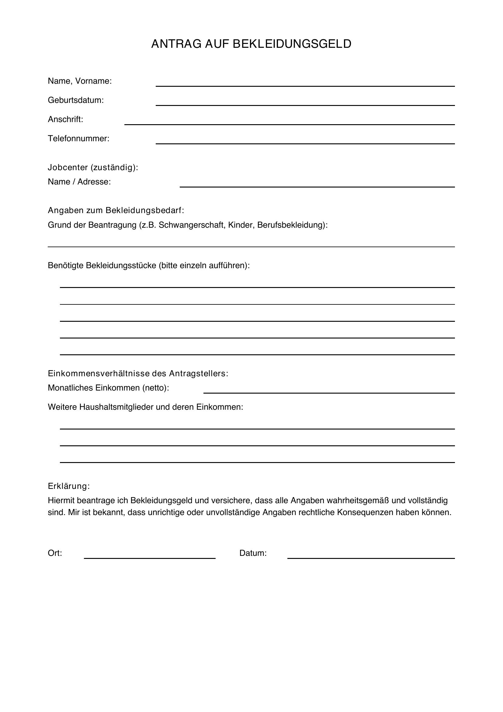 Antrag Bekleidungsgeld Jobcenter