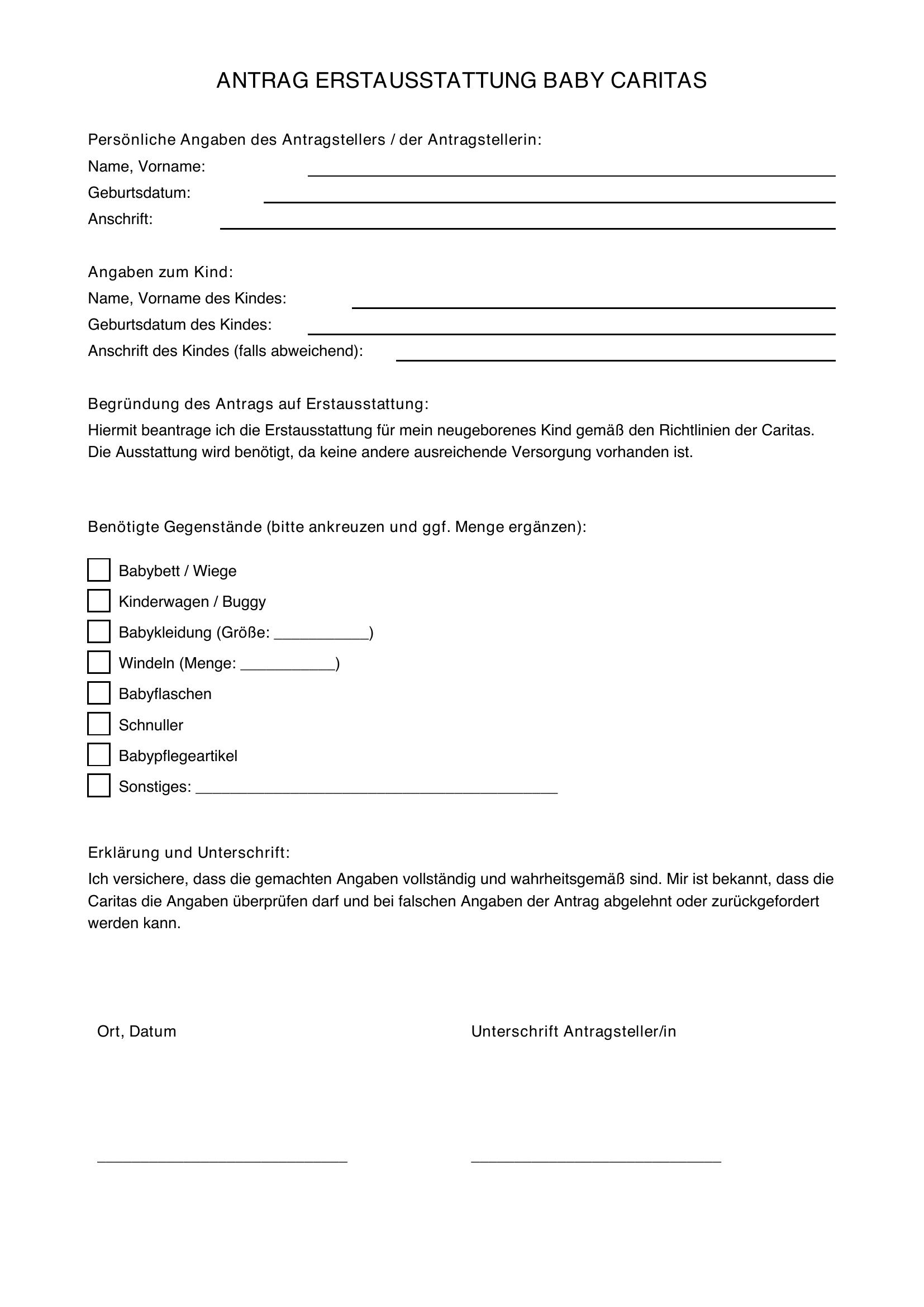 Antrag Erstausstattung Baby Caritas
