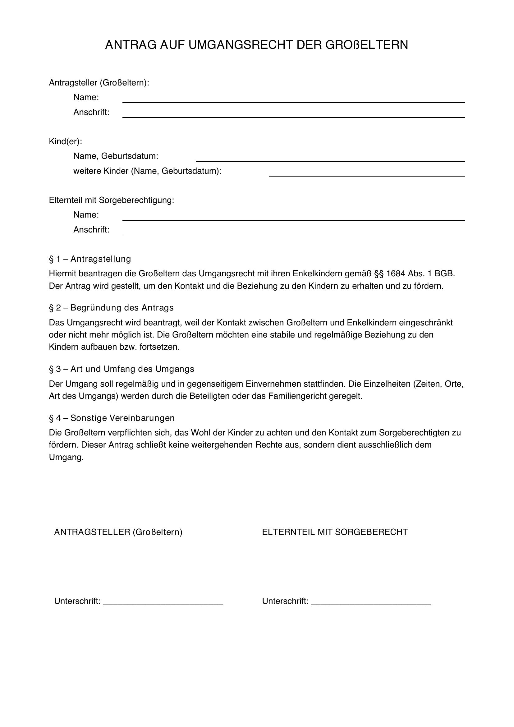 Antrag Umgangsrecht Großeltern Muster