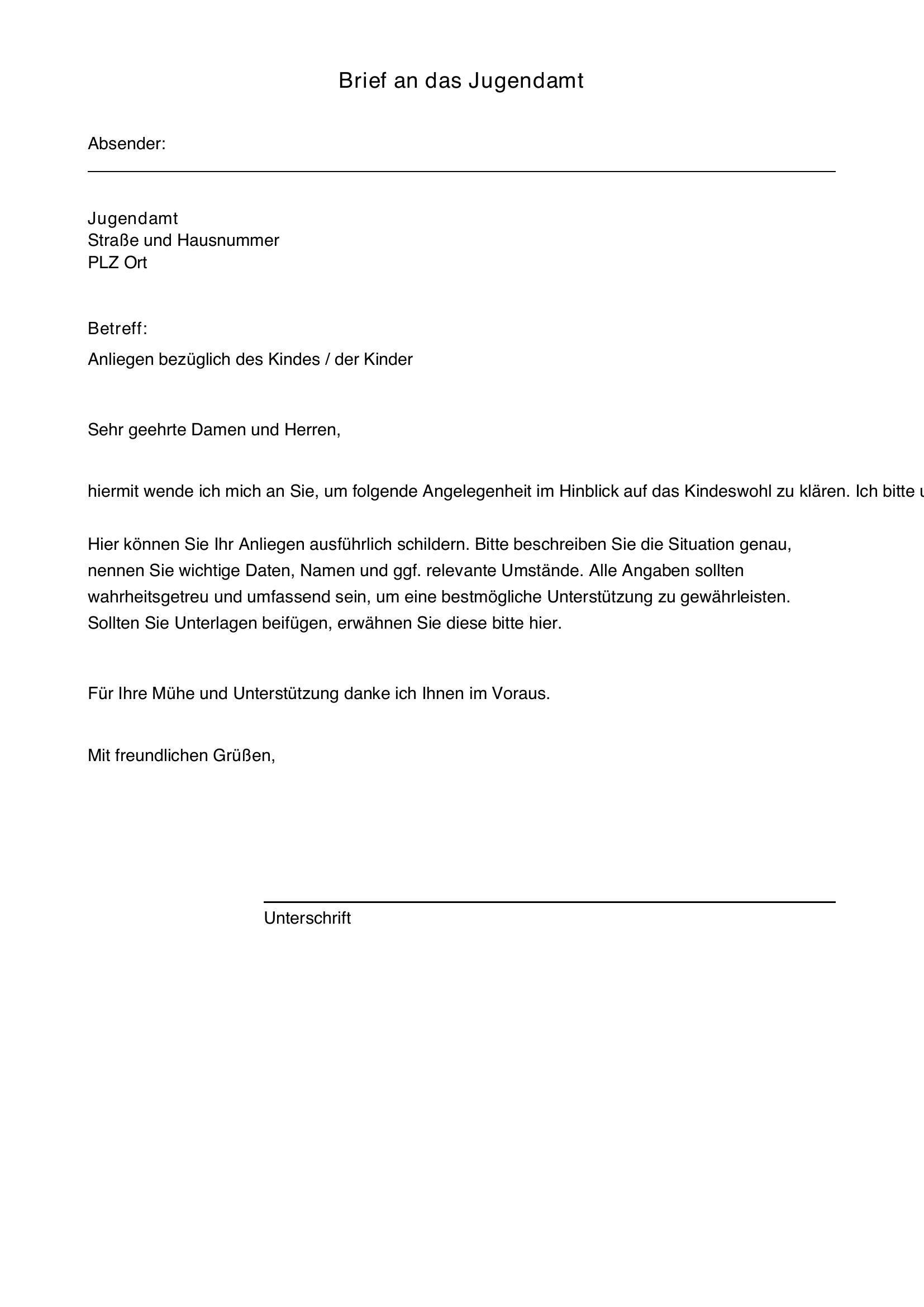 Brief An Jugendamt Schreiben Muster