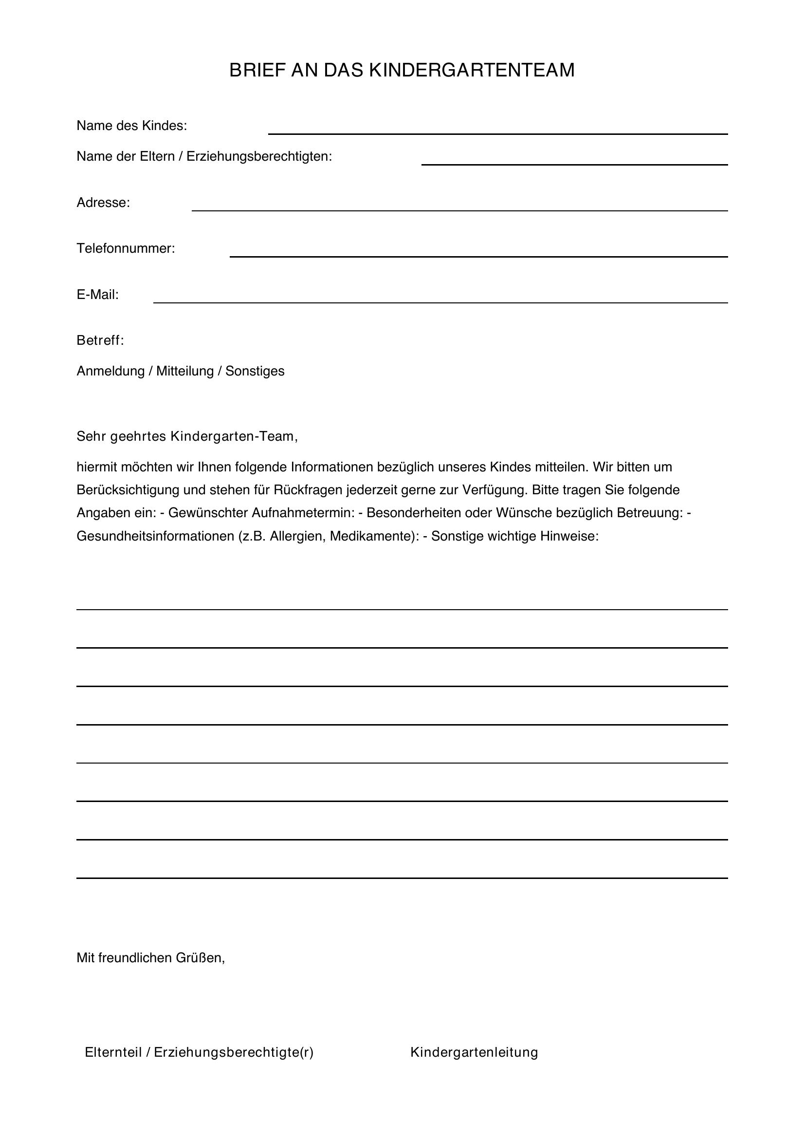 Vorlage Brief An Kind Schreiben Kindergarten