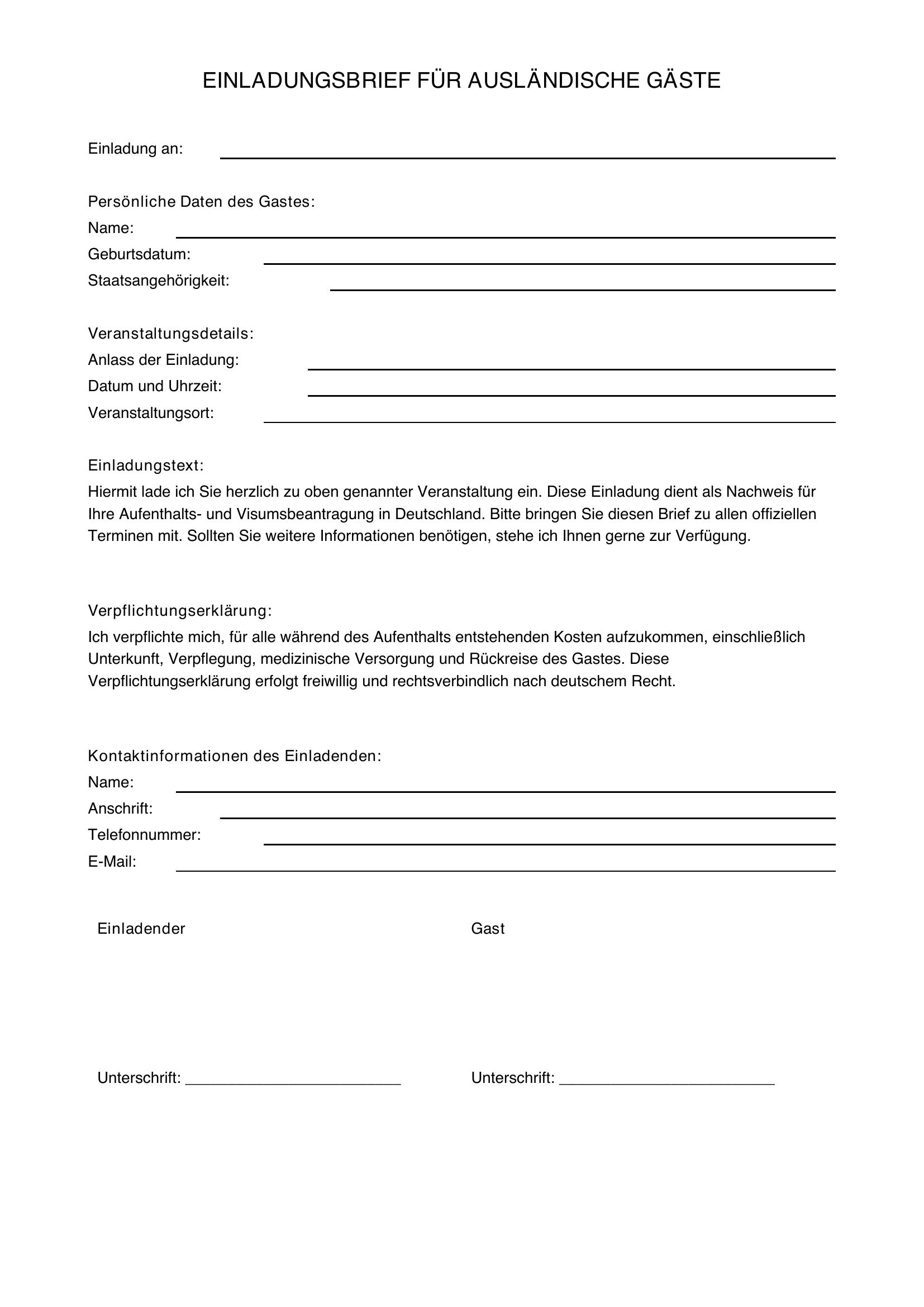 Einladungsbrief Für Ausländische Gäste Muster