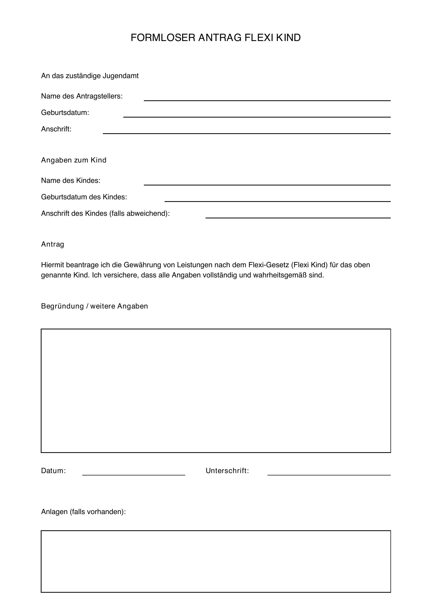 Formloser Antrag Flexi Kind
