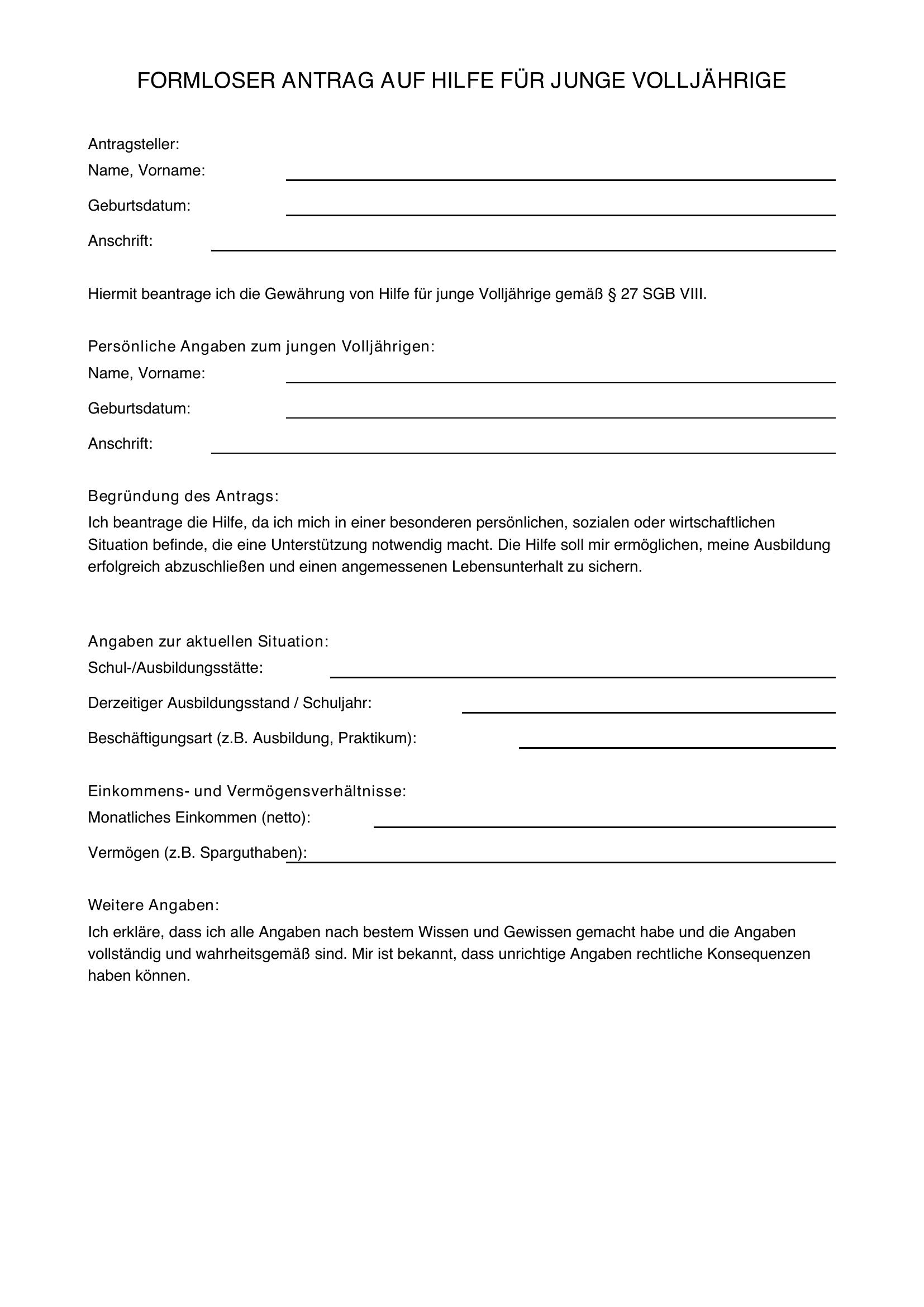 Formloser Antrag Hilfe Für Junge Volljährige