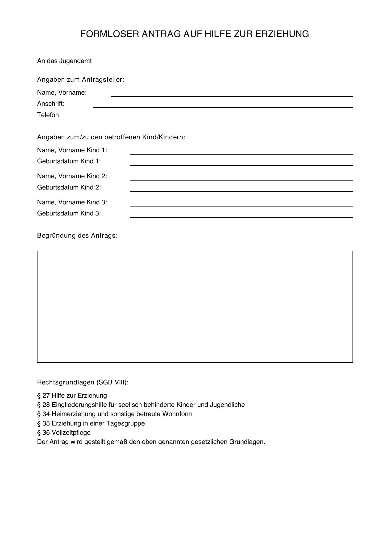 Formloser Antrag Hilfe Zur Erziehung Muster