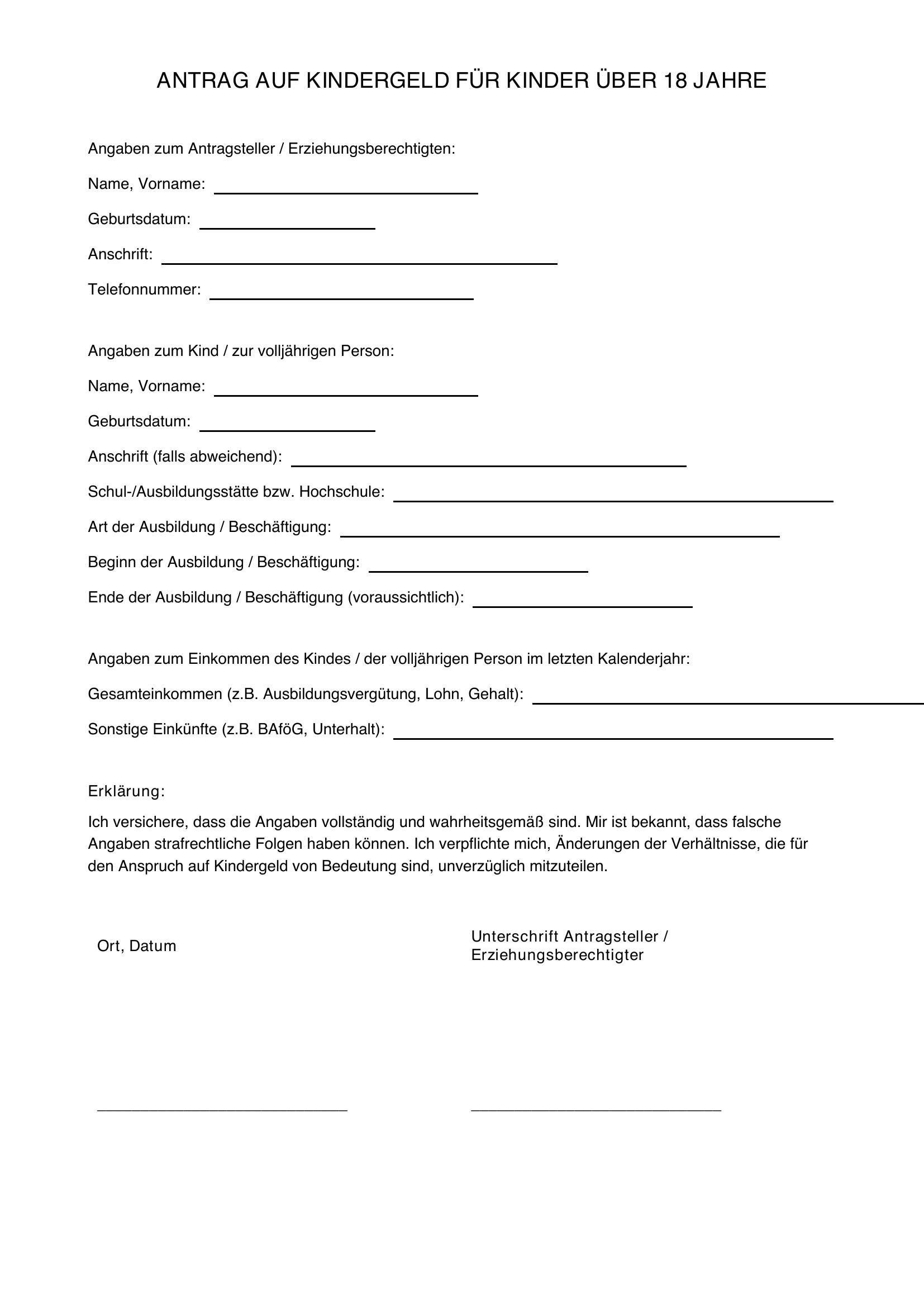 Kindergeld Beantragen Über 18 Formular