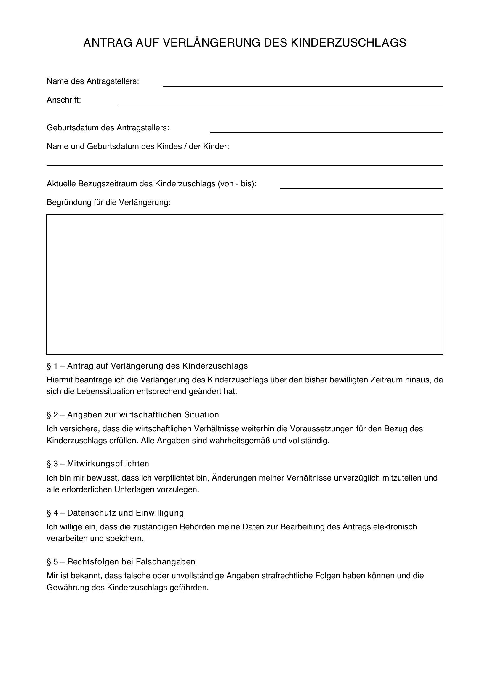 Kinderzuschlag Verlängerung Formular