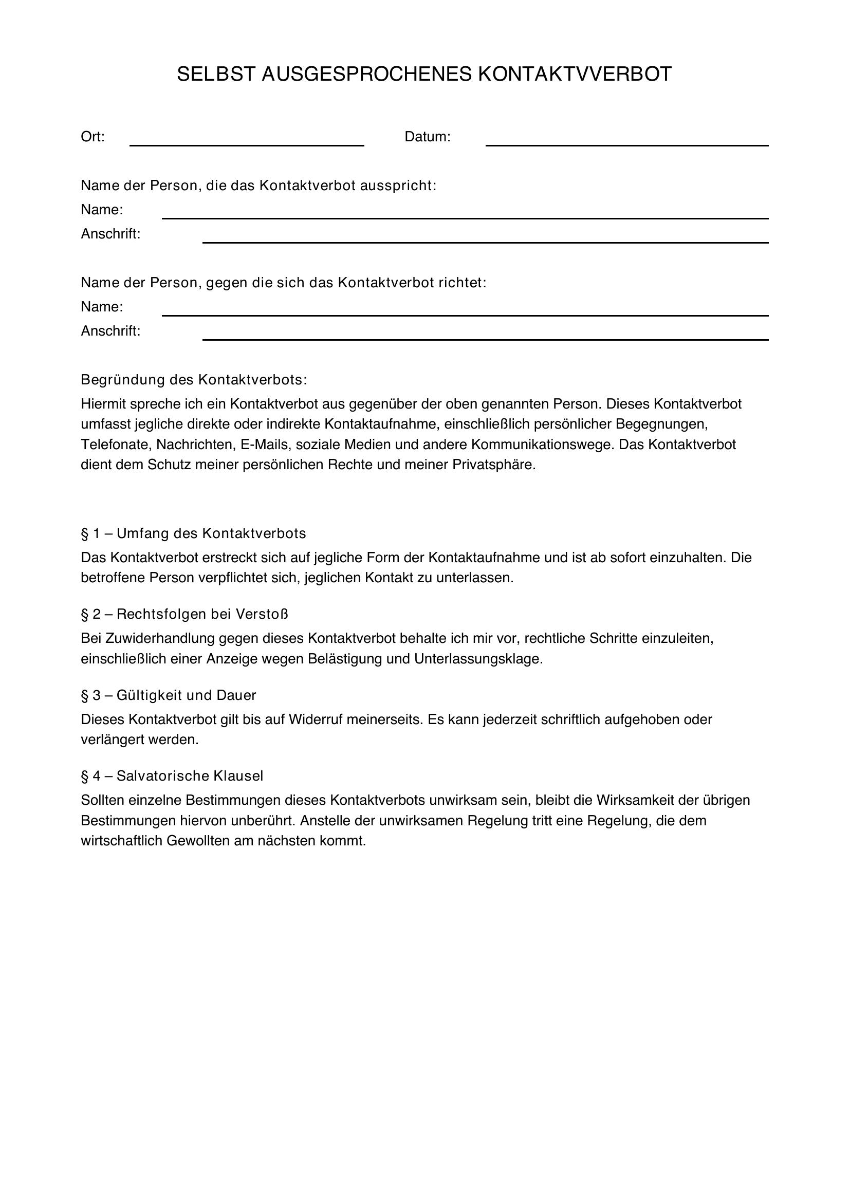 Kontaktverbot Selbst Aussprechen
