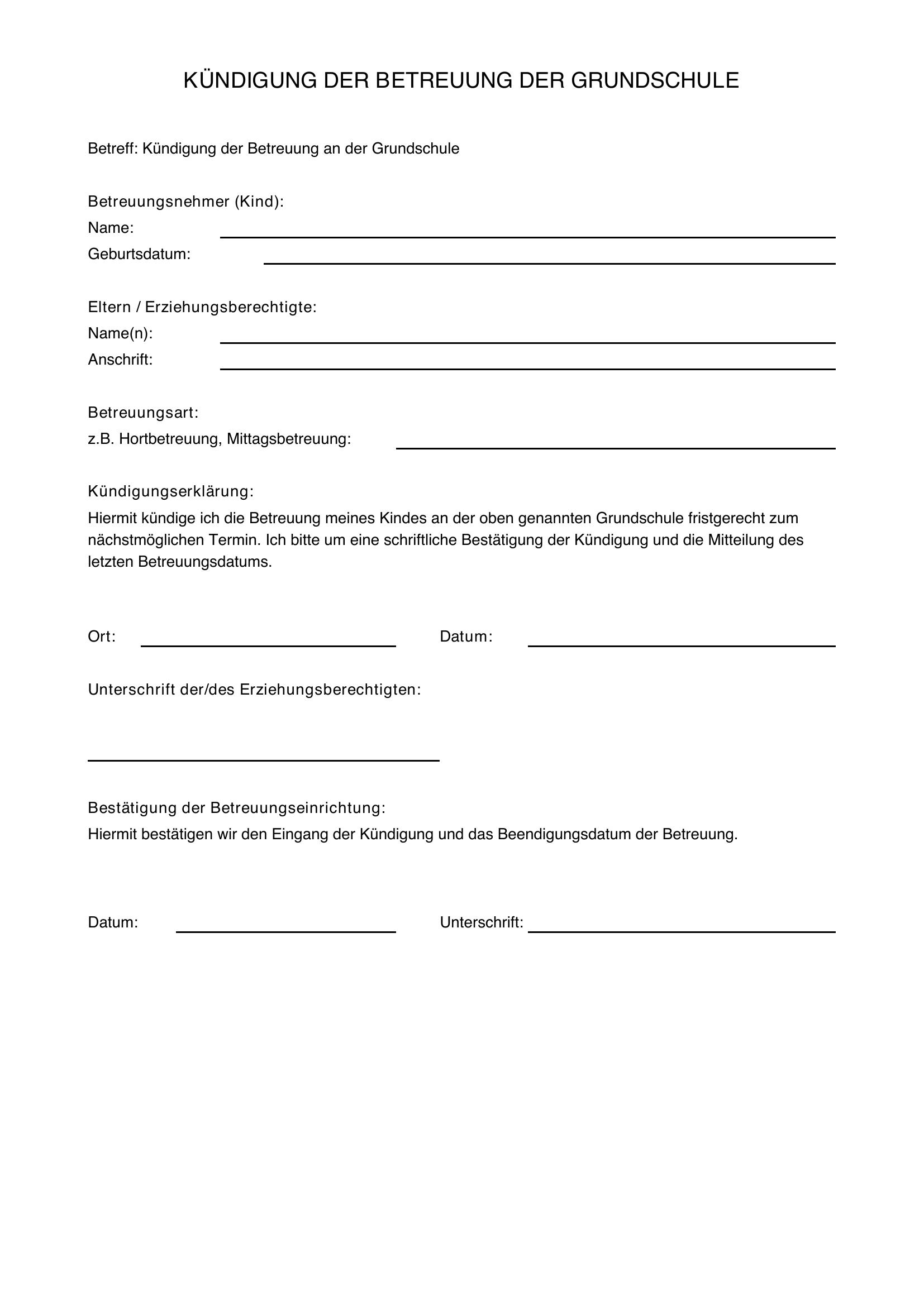 Kündigung Betreuung Grundschule