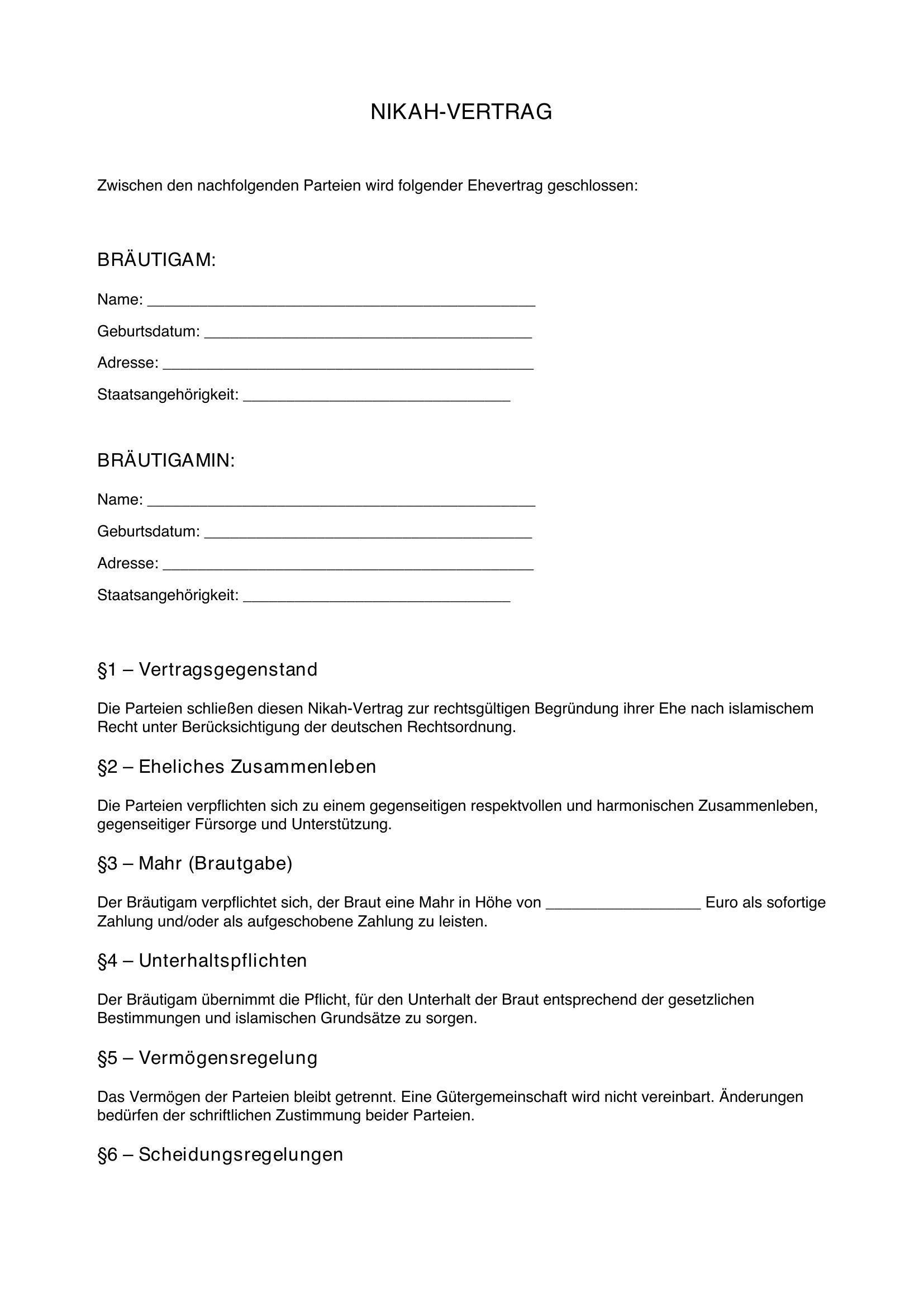 Nikah Vertrag