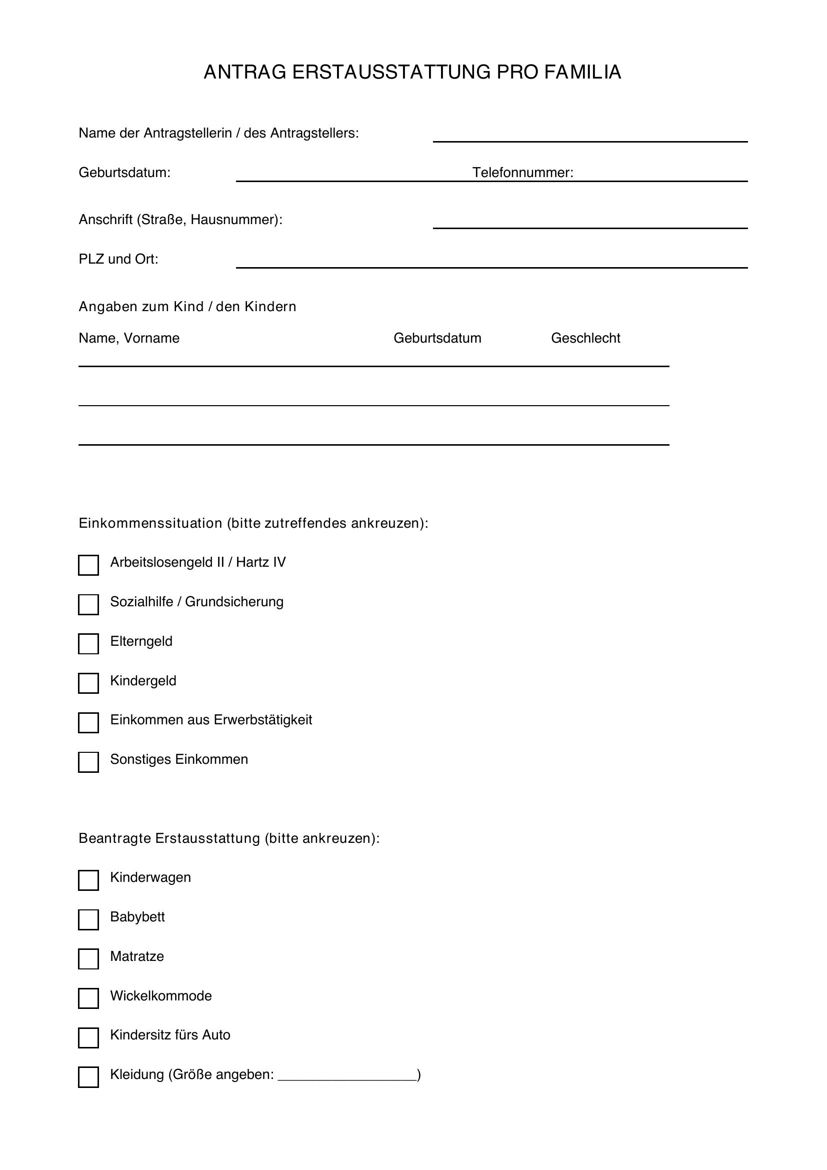 Pro Familia Antrag Erstausstattung