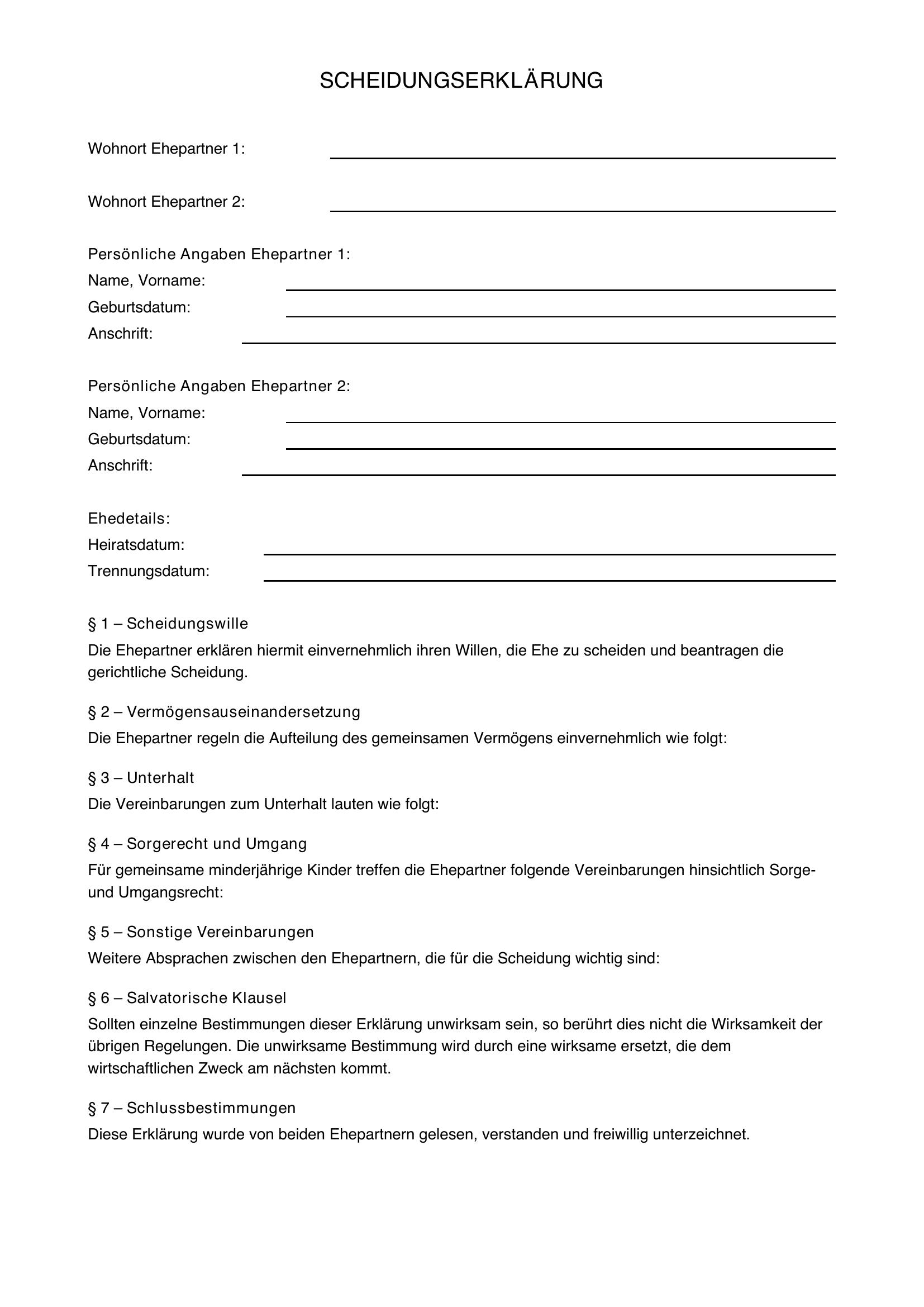 Scheidungserklärung