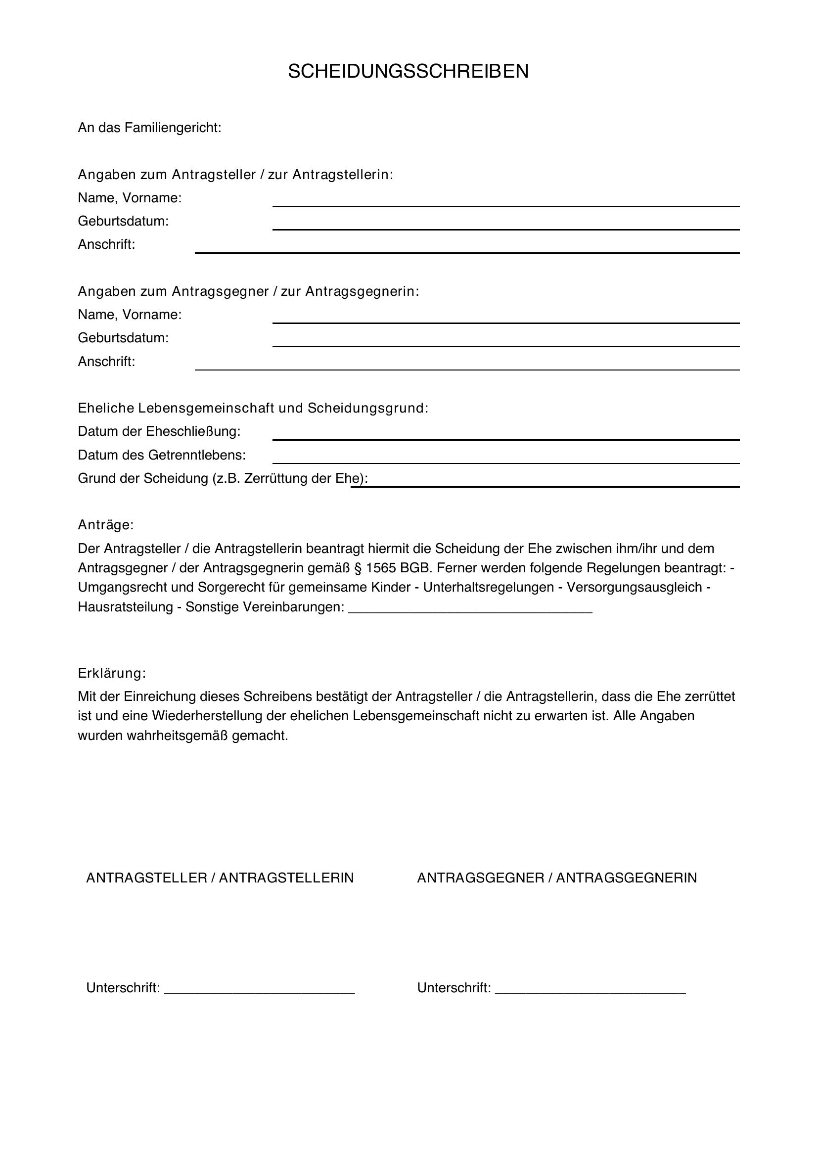 Scheidungsschreiben