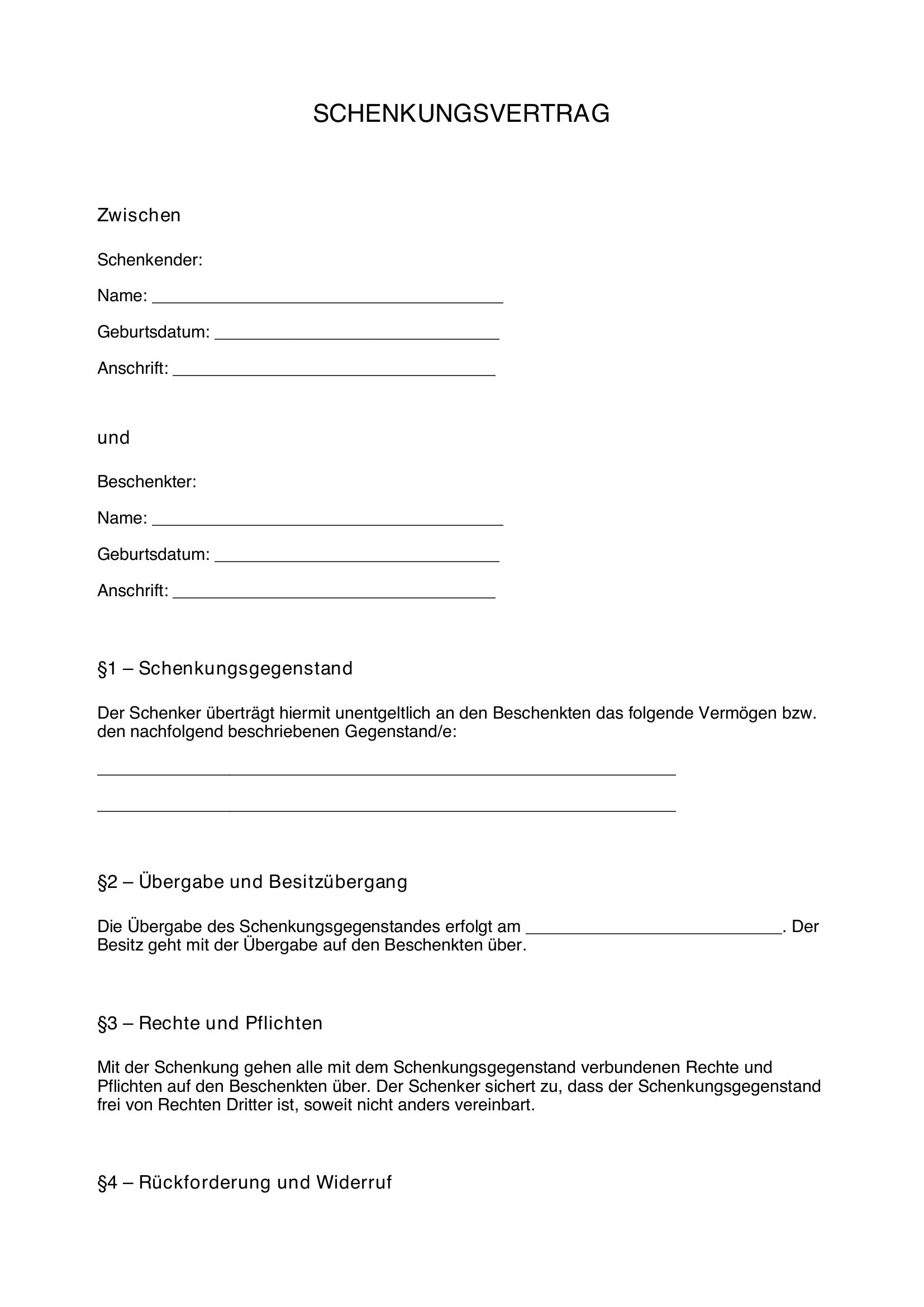 Schenkungsvertrag Muster