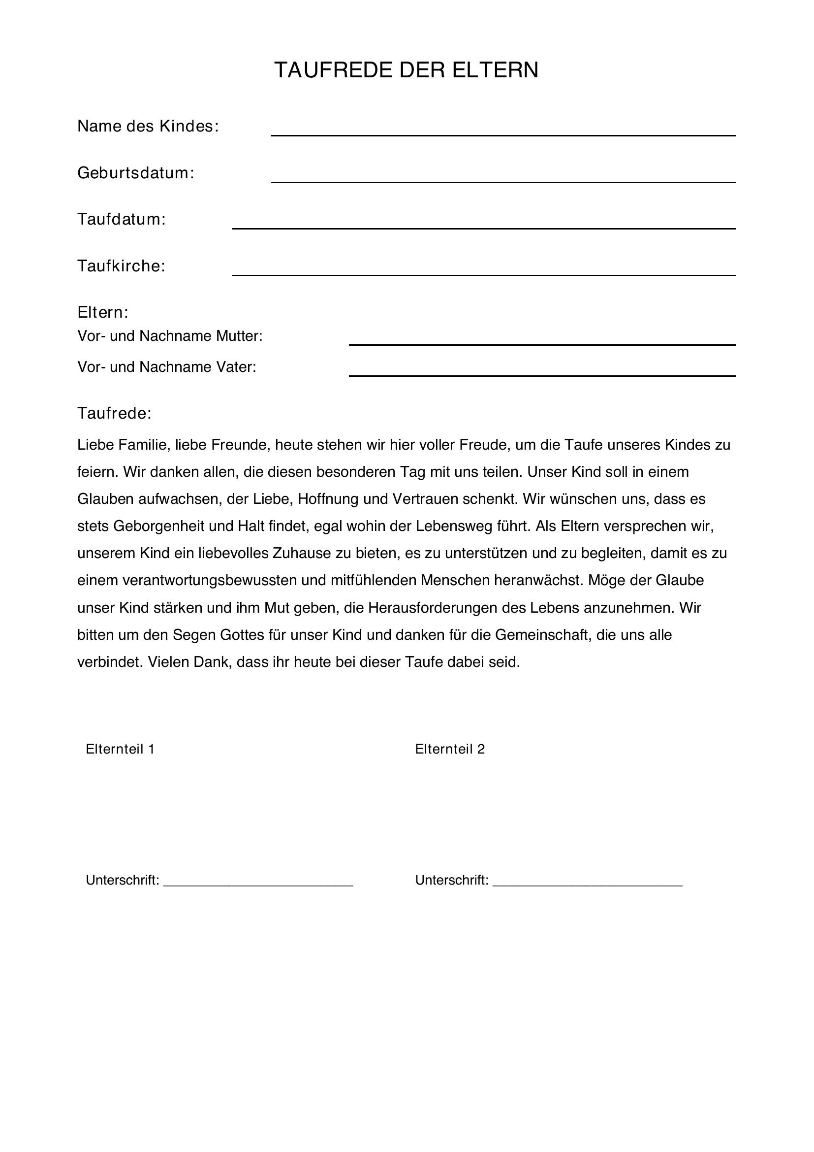 Taufrede Eltern Beispiel